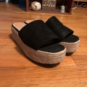 Black suede espadrille platform sandals